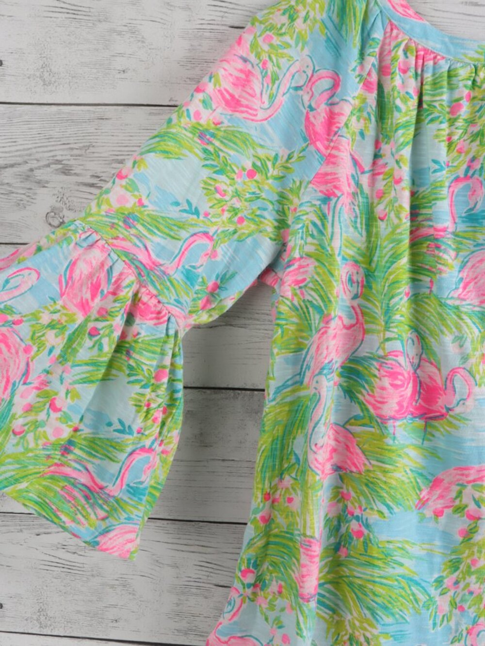 Lilly Pultzer Floridita Stretch Tunic Top "Flamingo Del Lago" Size Large - Picture 4 of 7